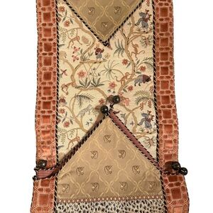 Table runner. Custom. Neutral Tones. Wood beads. Rust cream burgundy brown.